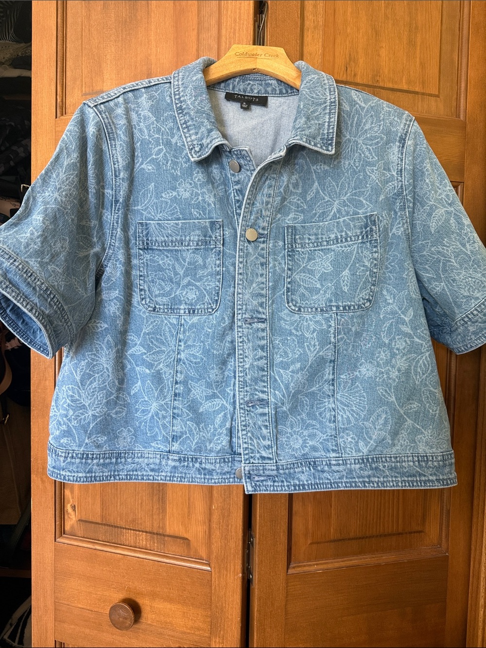 Talbots NEW (washed and never worn) Light Blue Floral Print Denim Jacket